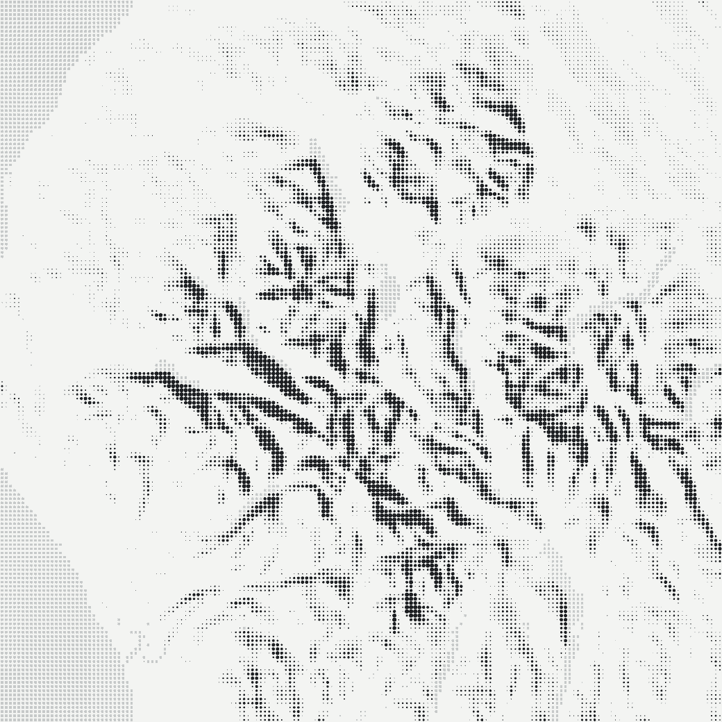 Halftone relief of the Lake District, shadows as a grid of dots, lakes as grey squares. Mellbreak is marked beside Crummock Water.